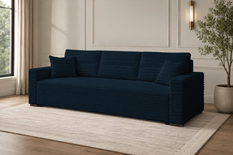 Sofa LUNO granatowy HIT Sztruks - z funkcją spania i pojemnikiem