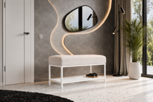 Ławka tapicerowana LAVIA 80/100 cm z półką na buty biały stelaż