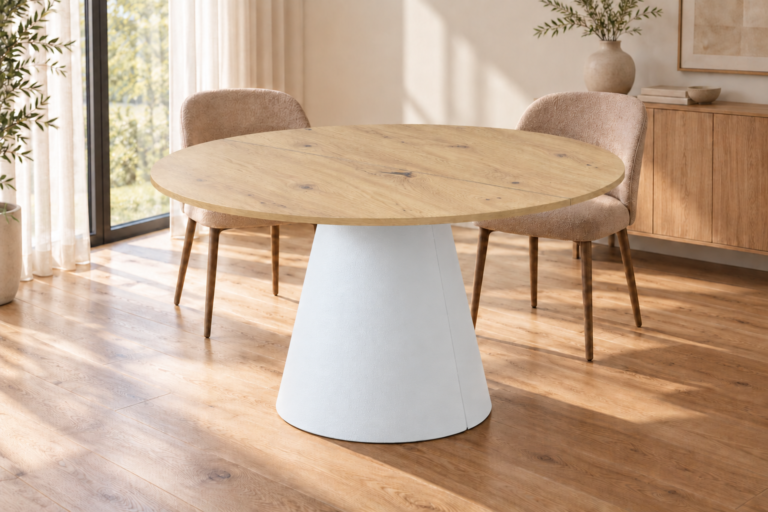 Stół SENSO rozkładany 100/120cm - dąb artisan blat, biała podstawa