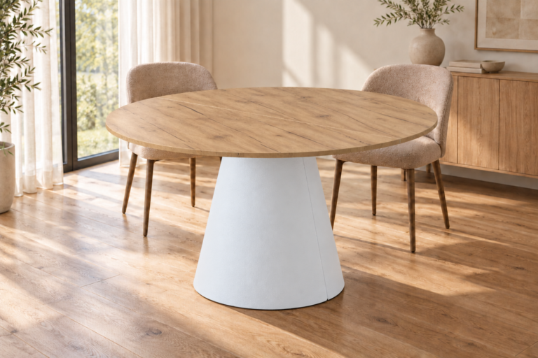 Stół SENSO rozkładany 100/120cm - dąb craft blat, biała podstawa