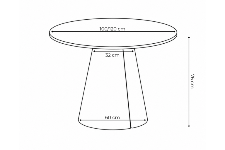Stół SENSO rozkładany 100/120cm - czarny blat, czarna podstawa – wymiary